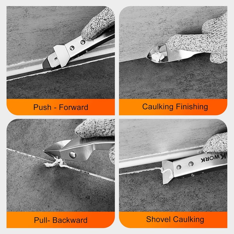 THINKWORK Caulking Tool Kit, 4 in 1 Caulk Remover Tool, Stainless Steel Caulk Tool for Kitchen Bathroom Window Sink Tile Joint, Silver - Image 5